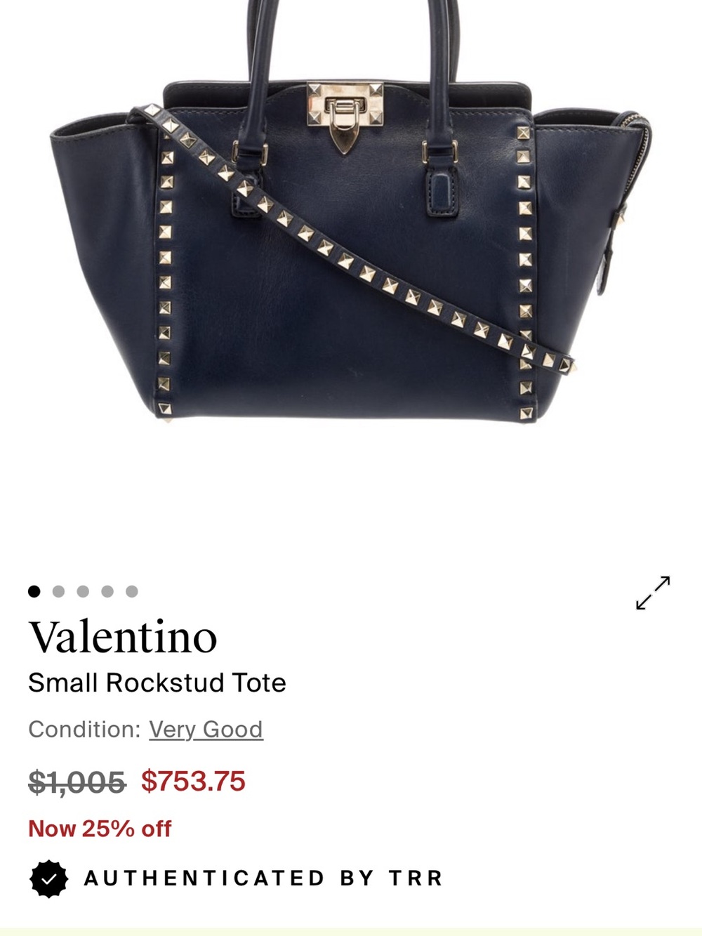 Valentino Navy Leather Rockstud Satchel with Gold Hardware